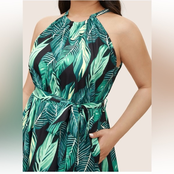 COPY - BloomChic Plus size Tropical Print Knotted Pocket Ruffles Belted Halter … - Picture 4 of 8